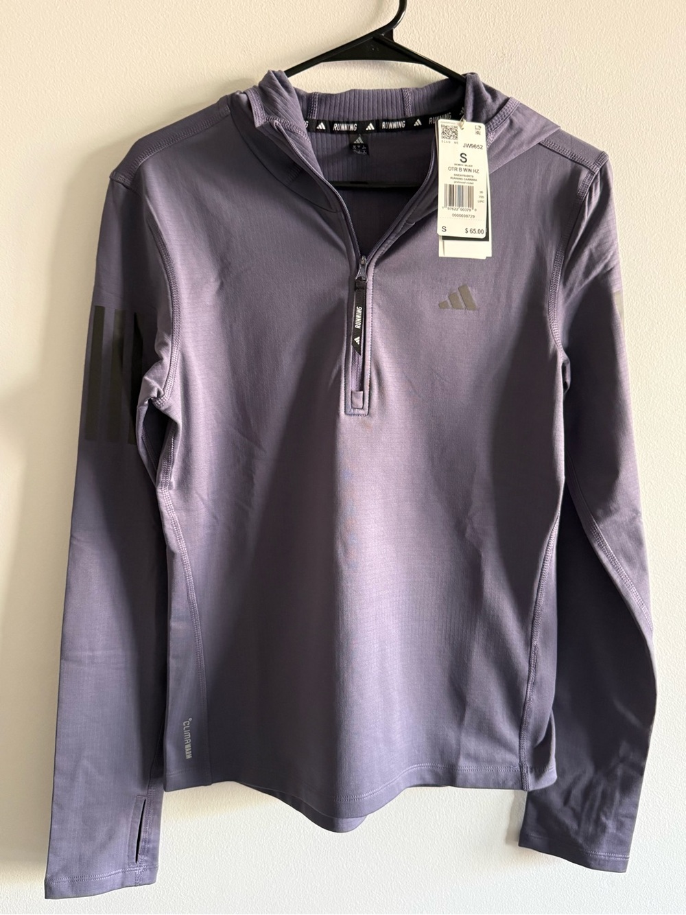 adidas Violet Running Quarter-Zip Sweatshirt with hood
